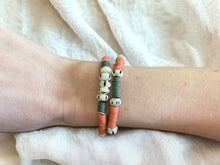 Load image into Gallery viewer, Olive and Coral Heishi Mala Bone Bracelet