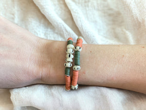 Olive and Coral Heishi Mala Bone Bracelet