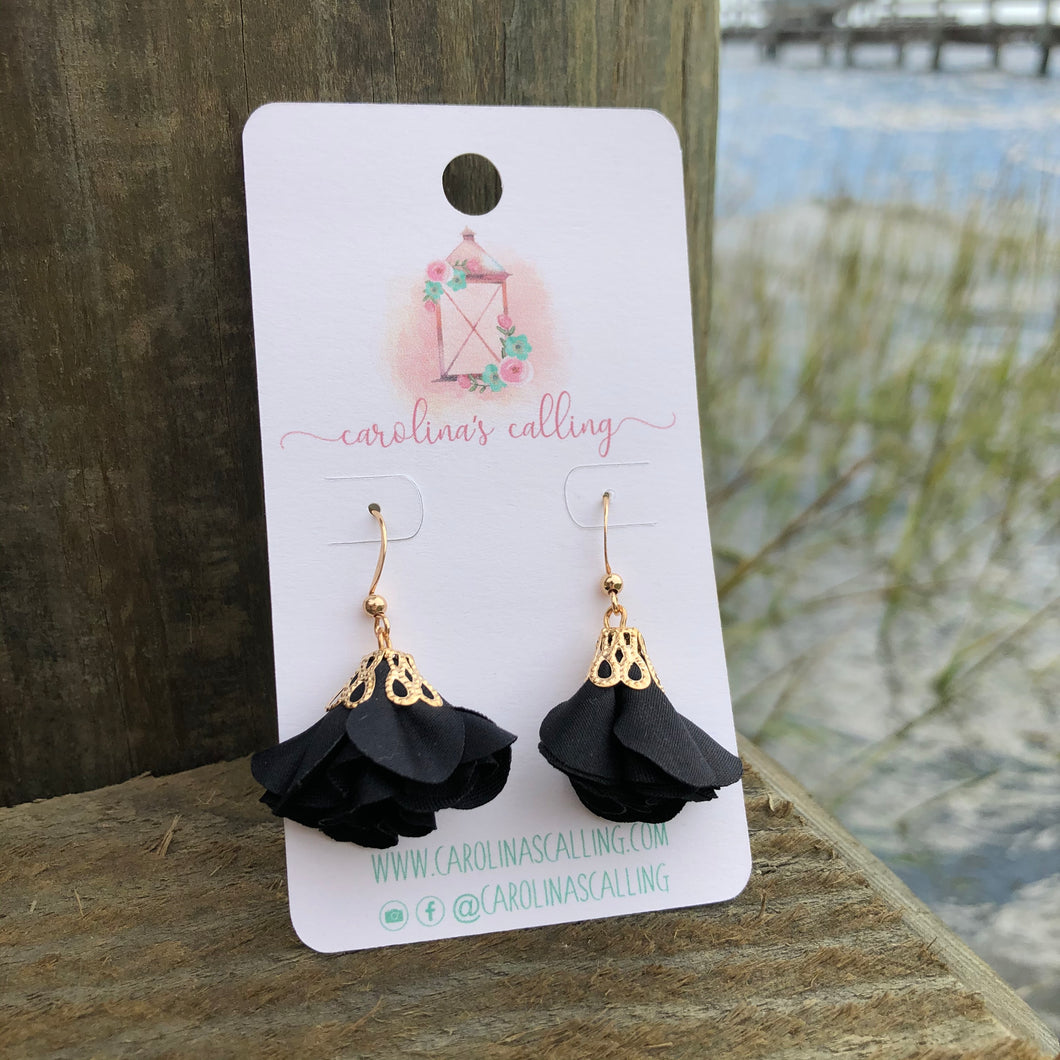 Black Floral Petal Earrings