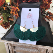 Load image into Gallery viewer, Emerald Tassel Fan Earrings