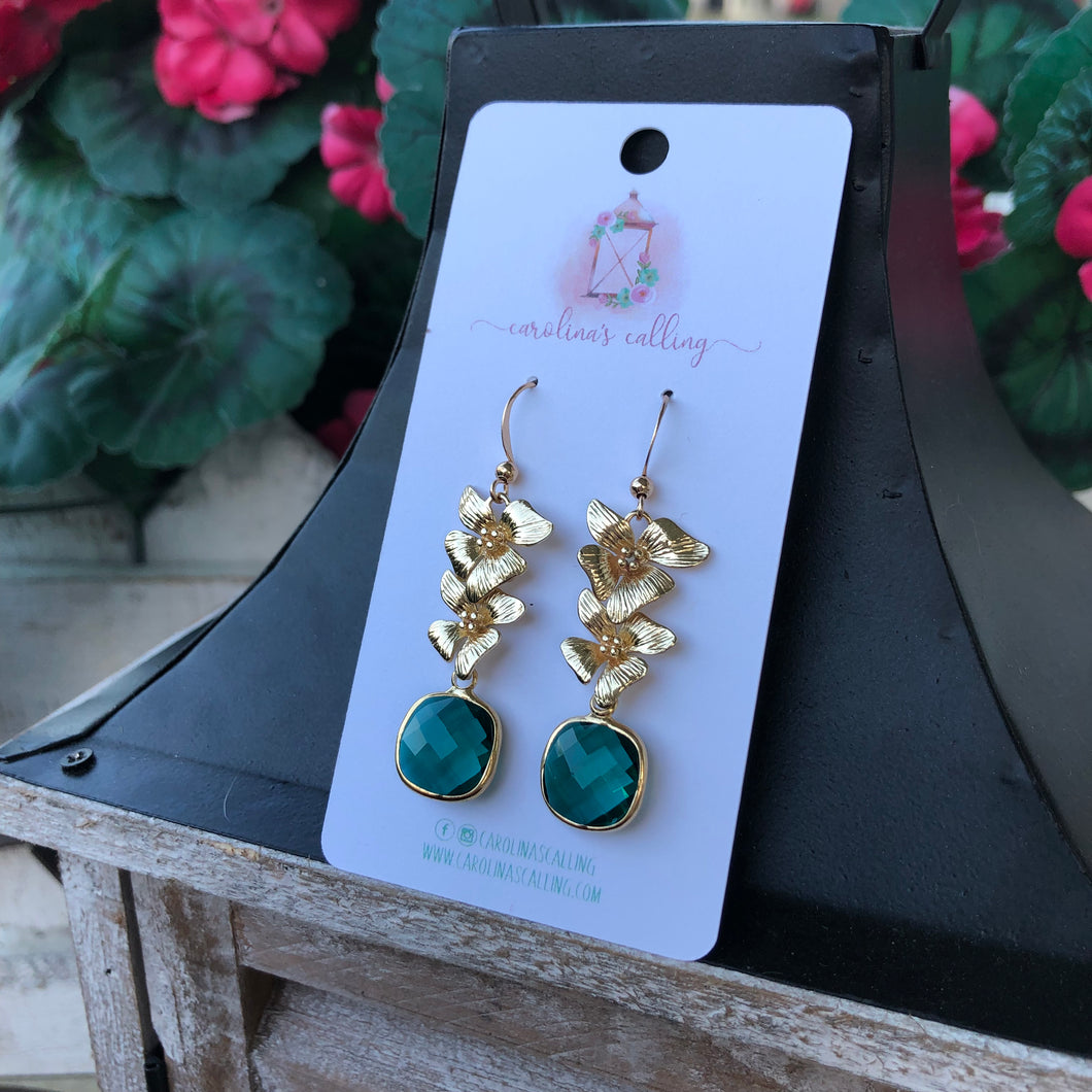 Green Floral Pendant Earrings