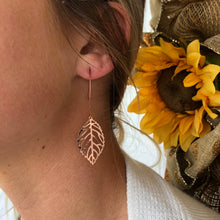 Load image into Gallery viewer, Rose Gold Drop Leaf Earrings