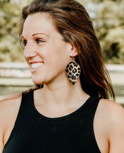 Leopard Faux Leather Leaf Earrings