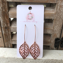 Load image into Gallery viewer, Rose Gold Drop Leaf Earrings