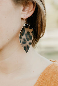 Leopard Faux Leather Leaf Earrings