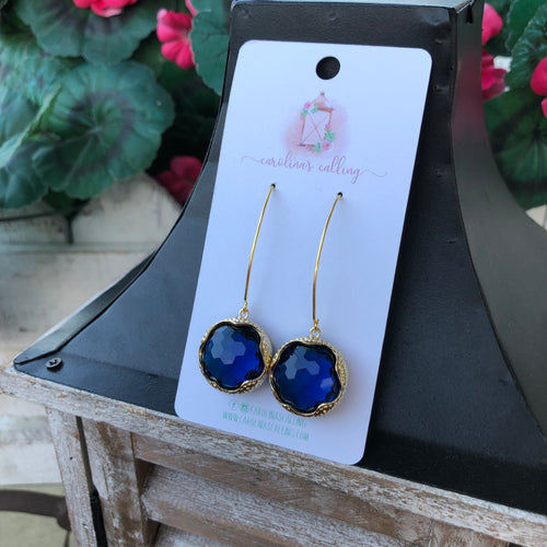 Navy Drop Pendant Earrings