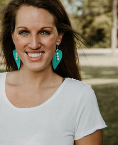 Teal Pearl Faux Leather Earrings