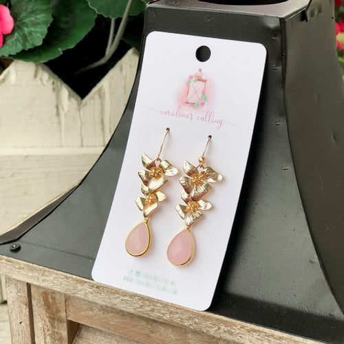 Pink Floral Pendant Earrings