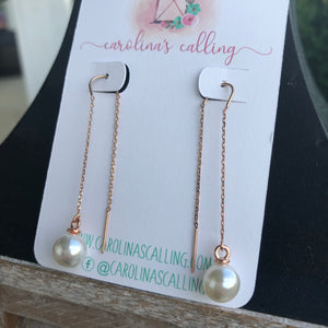 Rose Gold Pearl Threader Earrings