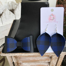 Load image into Gallery viewer, Mommy and Me Blue Plaid Bow Tie or Earrings