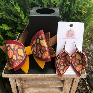 Mommy and Me Fall Leaf Bow or Earrings