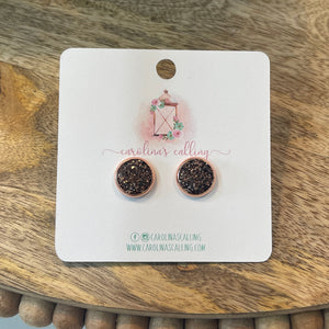 Brown Druzy Rose Gold Studs