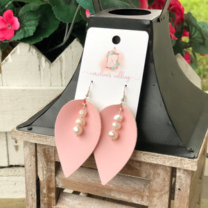 Pink Pearl Faux Leather Earrings