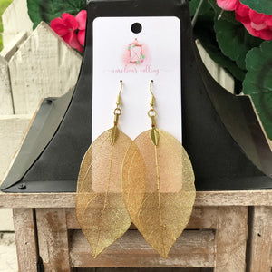 Gold Natural Leaf Earrings