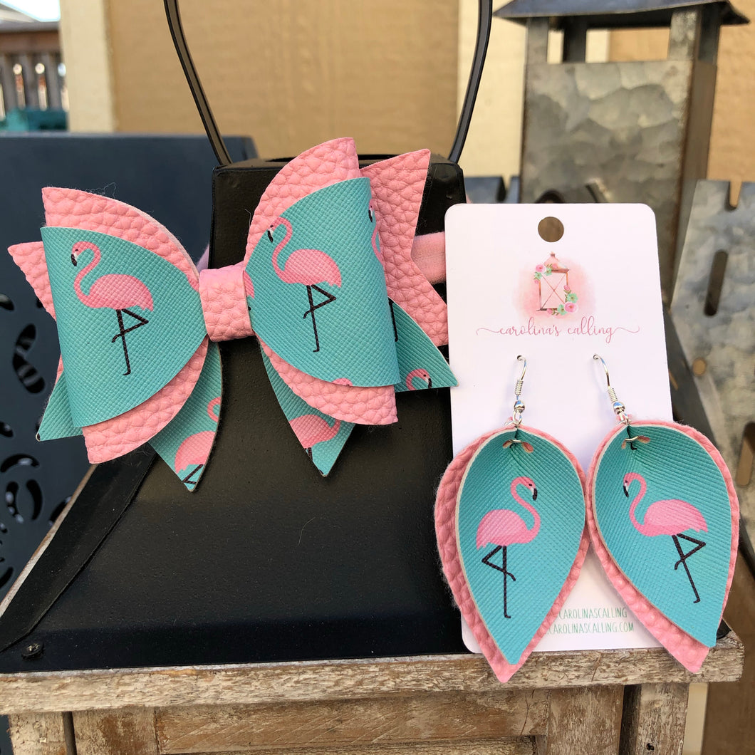 Mommy and Me Flamingo Bow or Earrings