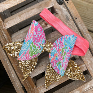 Coral Mermaid Baby Bow