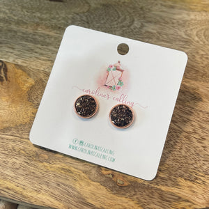 Brown Druzy Rose Gold Studs