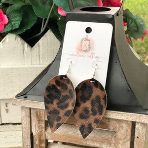 Leopard Faux Leather Leaf Earrings