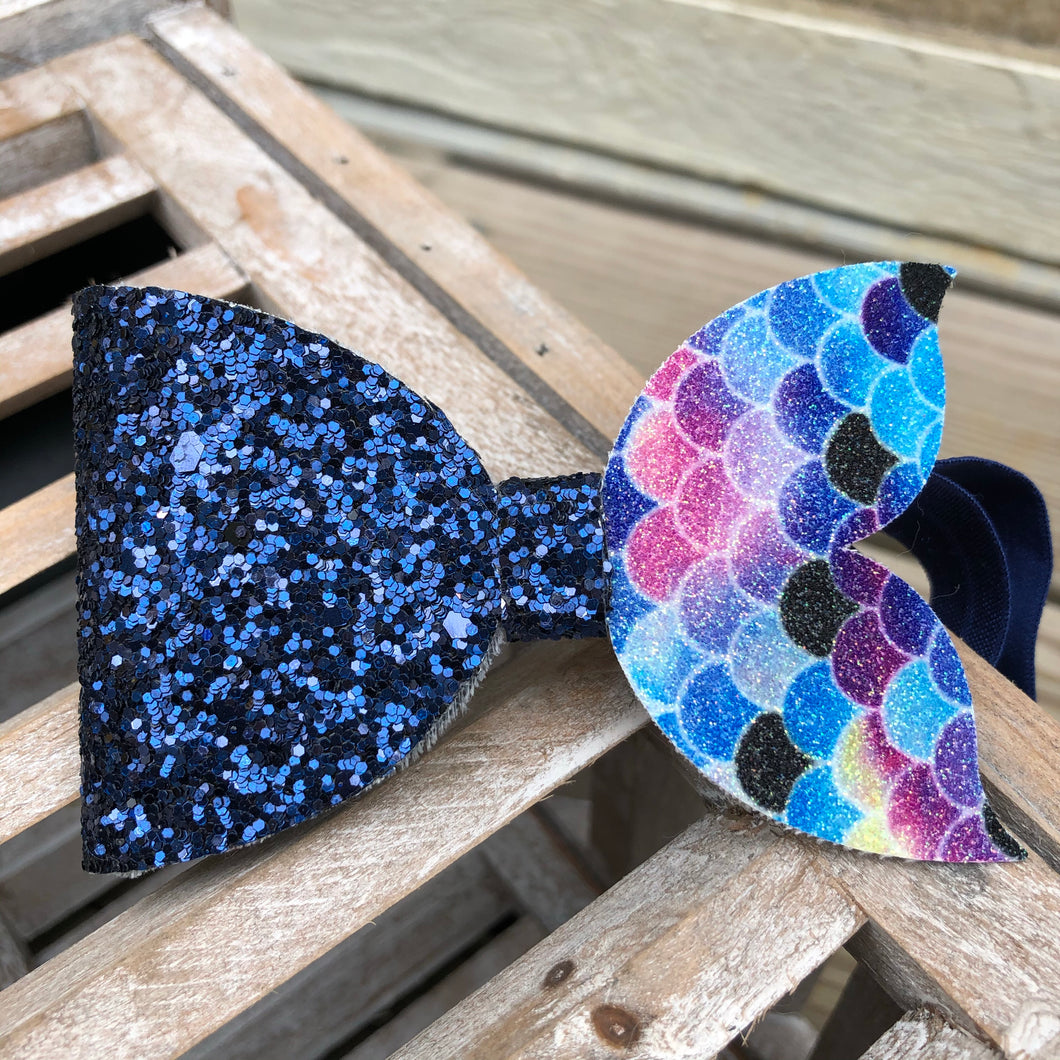 Navy Fish Mermaid Baby Bow