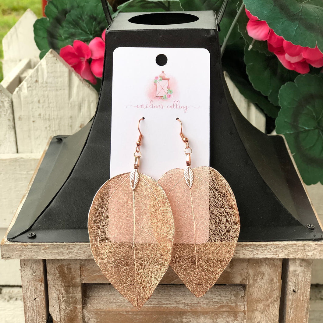 Rose Gold Natural Leaf Earrings