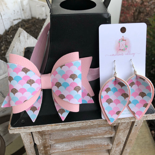 Mommy and Me Pink Mermaid Bow or Earrings