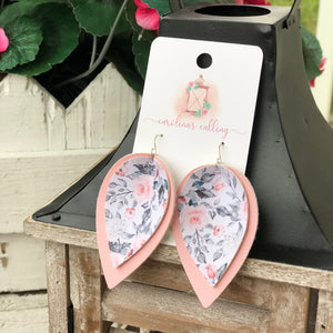 Floral Double Layered Faux Leather Leaf Earrings