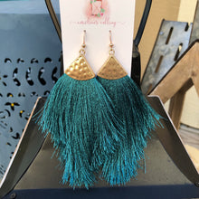 Load image into Gallery viewer, Teal Tassel Earrings