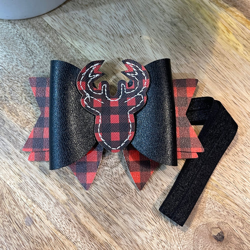 Plaid Reindeer Baby Bow