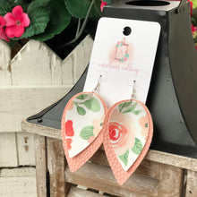 Load image into Gallery viewer, Peach Double Layered Faux Leather Leaf Earrings