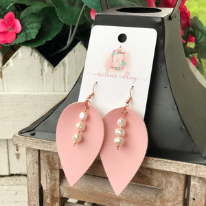 Pink Pearl Faux Leather Earrings